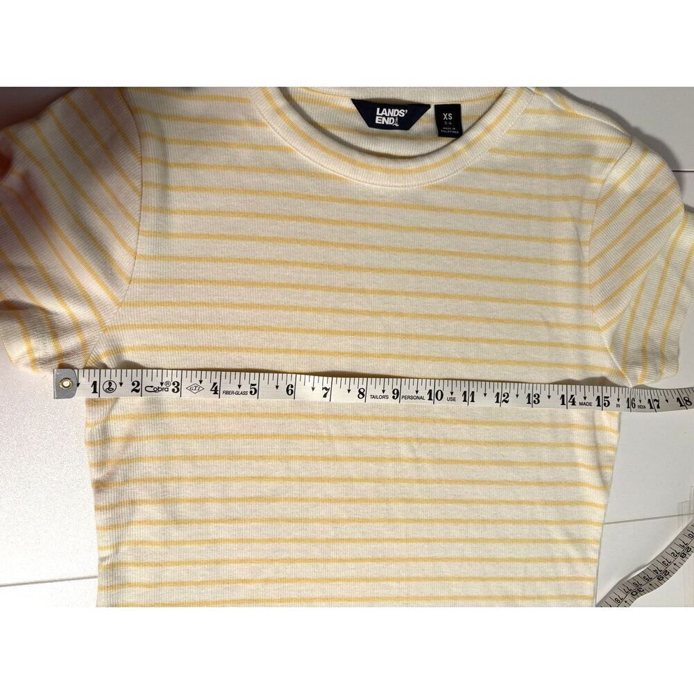 Lands’ End Yellow & White Striped Short Sleeve Crewneck Top - Picture 3 of 4